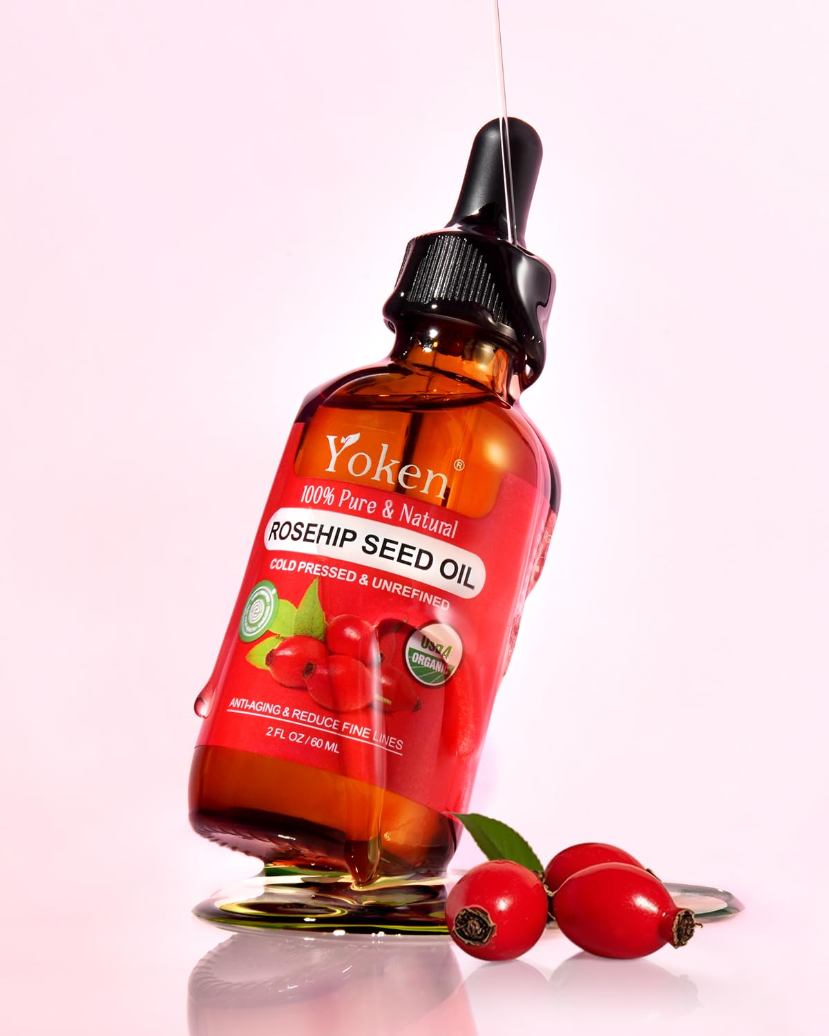 Thumbnail 1 de Yoken Organic Rosehip Seed Oil (100% Pure, Cold-Pressed, Unrefined) for Face, Skin, Hair & Nails — 2 fl oz