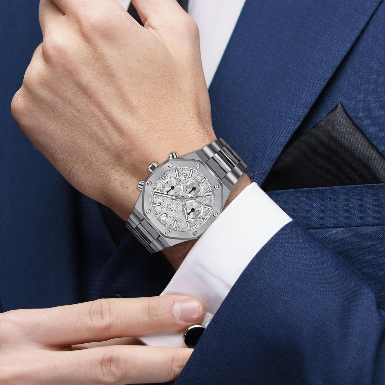 Detalle de SAPPHERO Orologi Uomo ottagonale 10ATM impermeabile al quarzo in acciaio inox