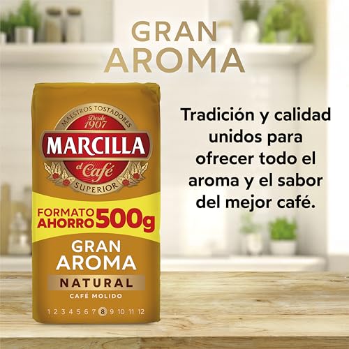 Detalle de Marcilla Café Molido Natural 500 g – Intensidad 8 para cafetera italiana, filtro o pistón