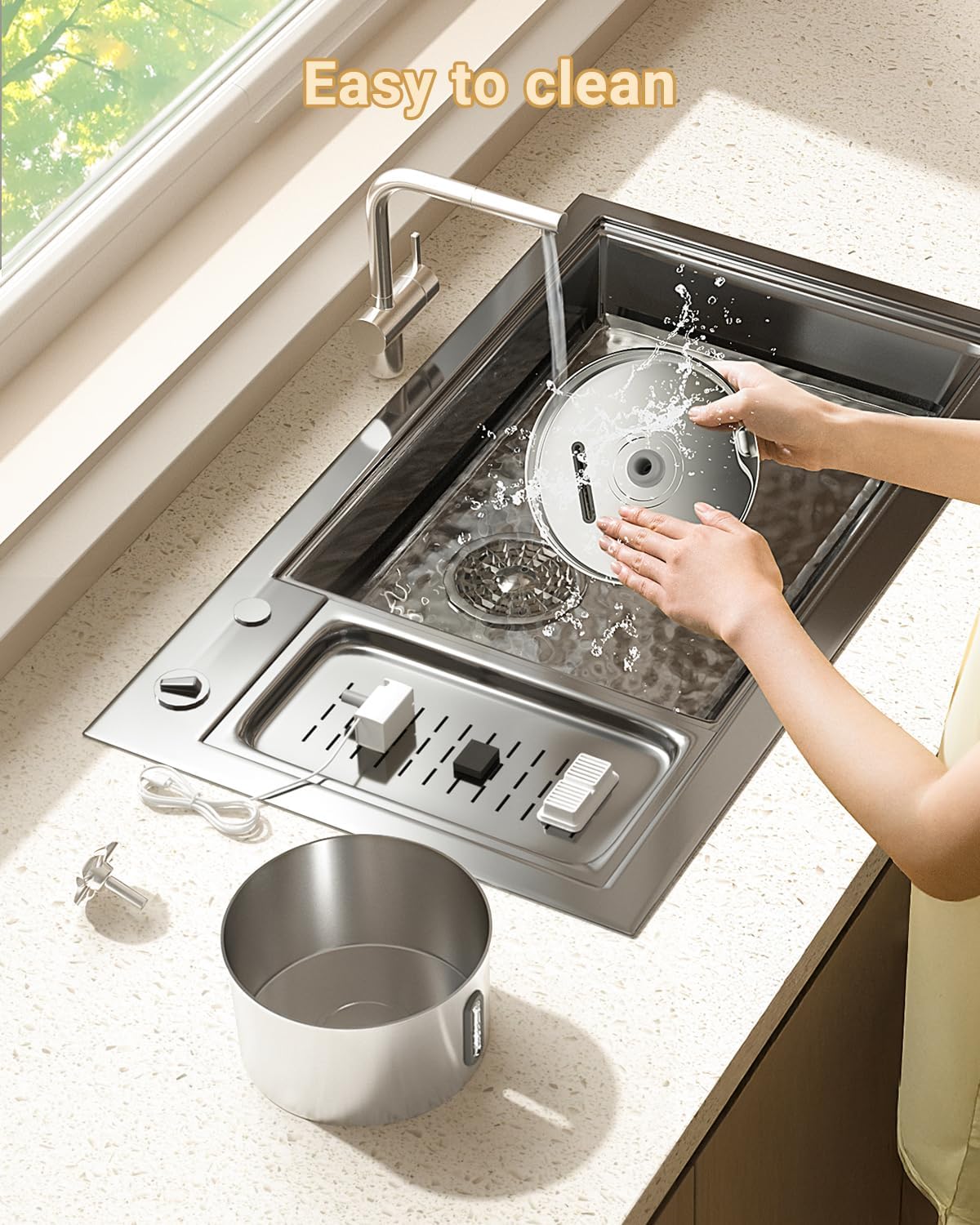 Detalle de BalimoPet Fontanella per gatti in acciaio inox 304 da 2,2 L con filtraggio quadruplo, pompa super silenziosa e LED