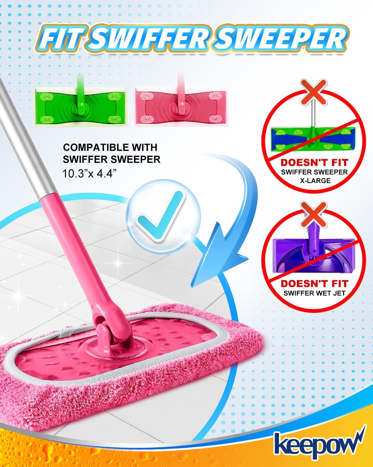 Detalle 2 de Keepow 5701MCA8 Reusable Mop Pads, 8 Pink Coral Fleece Covers