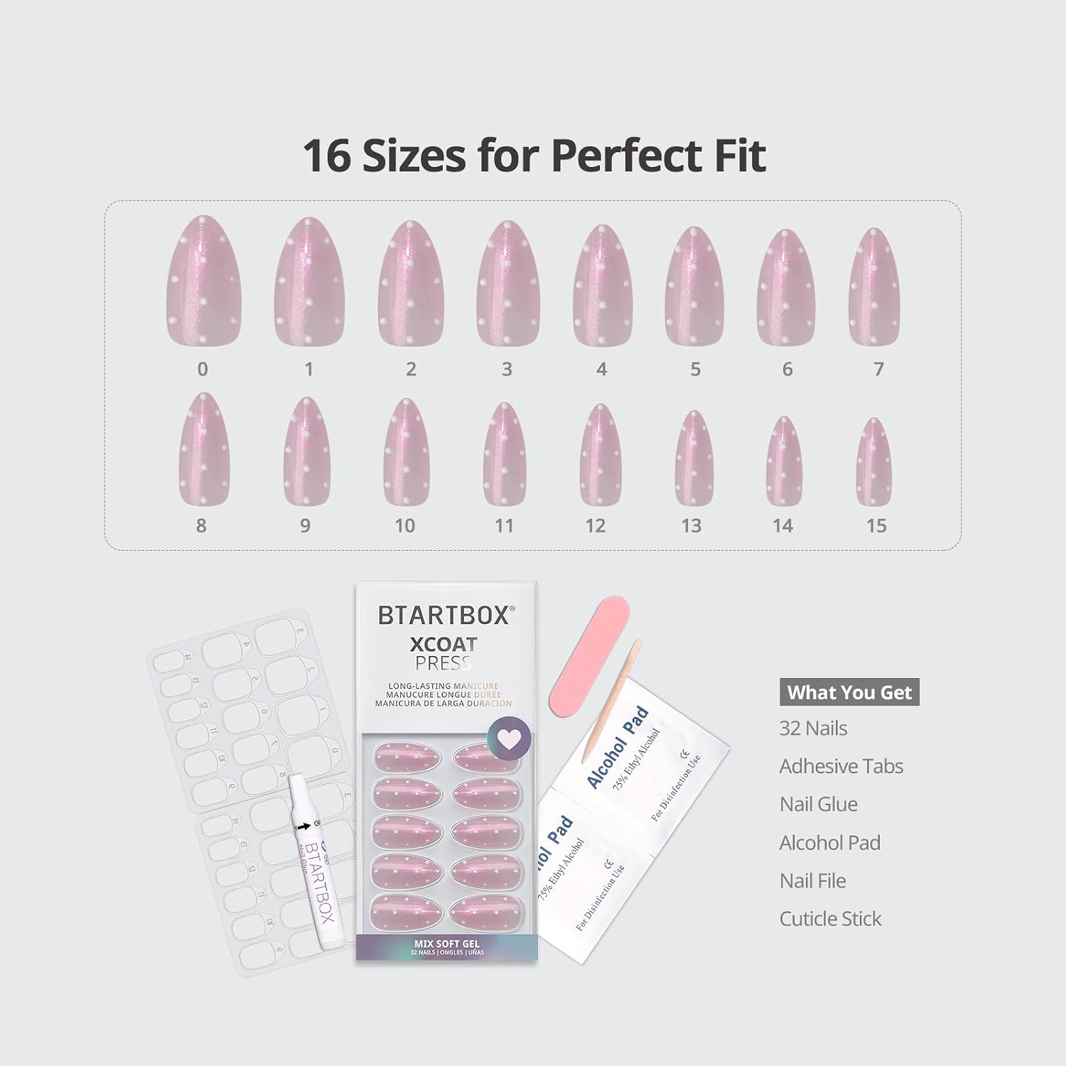 Detalle de BTArtbox Warm Hug Press On Nails: Short Coffin, Peach Pink (32 Count) – 4-Week Lamp-Curable Gel Kit