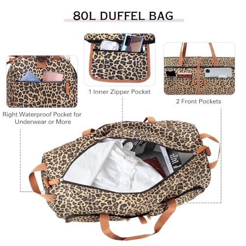 Detalle 2 de Lekesky Large Foldable Travel Duffel Bag 80L – Leopard Print