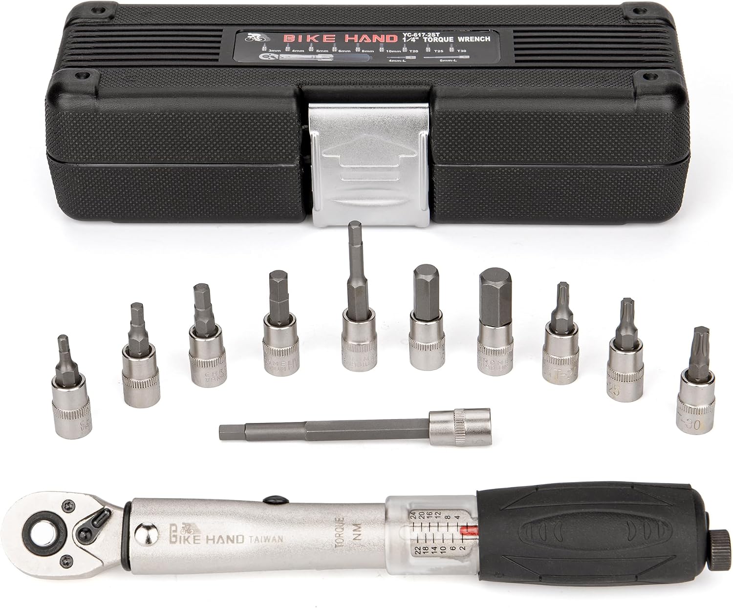 Detalle de Bike Hand YC-617-2ST – klucz dynamometryczny 1/4 cala, 2–24 Nm z bitami