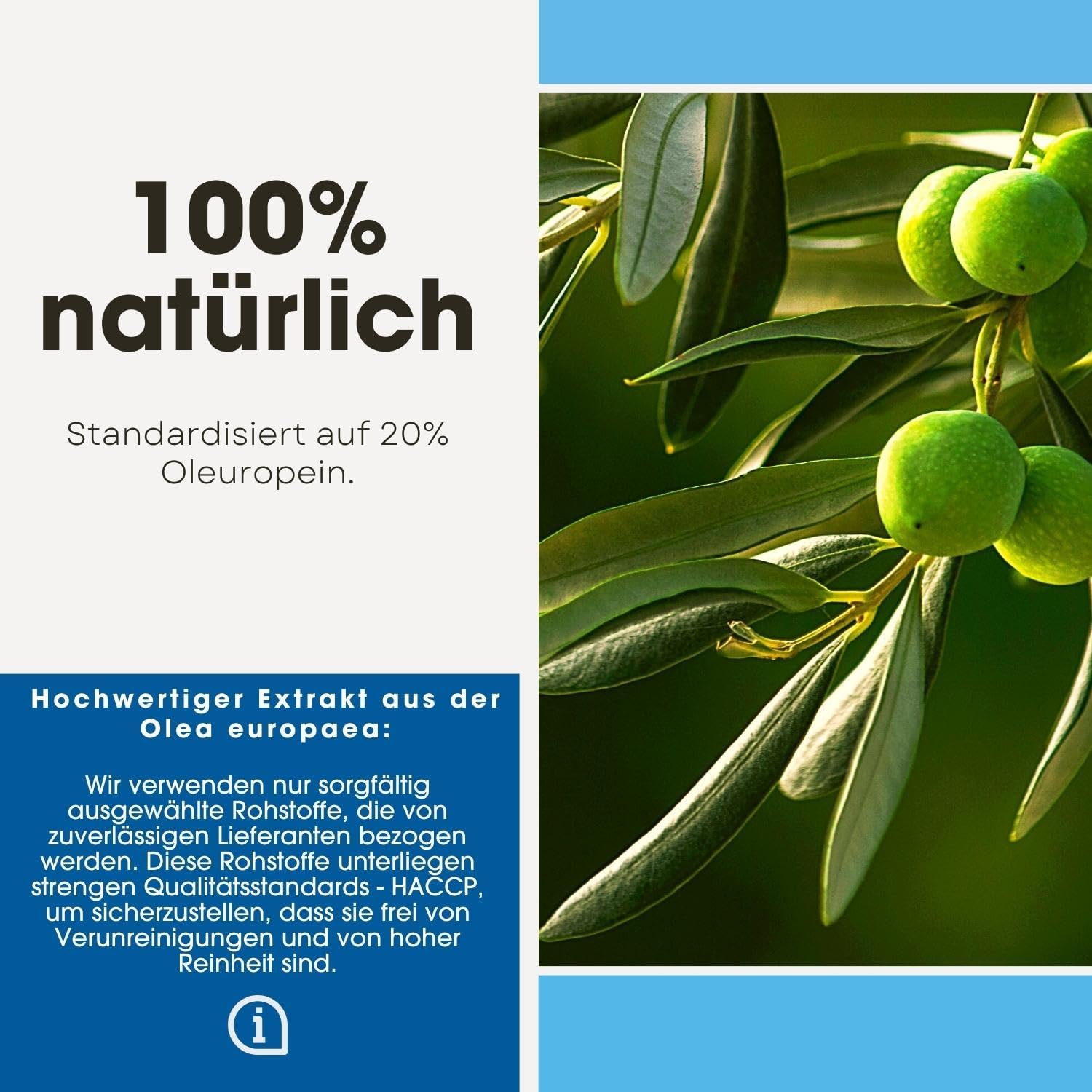 Detalle de Fair & Pure Olivenblatt Extrakt 500 mg, 120 Kapseln – vegan, ohne Magnesiumstearat, in Deutschland hergestellt
