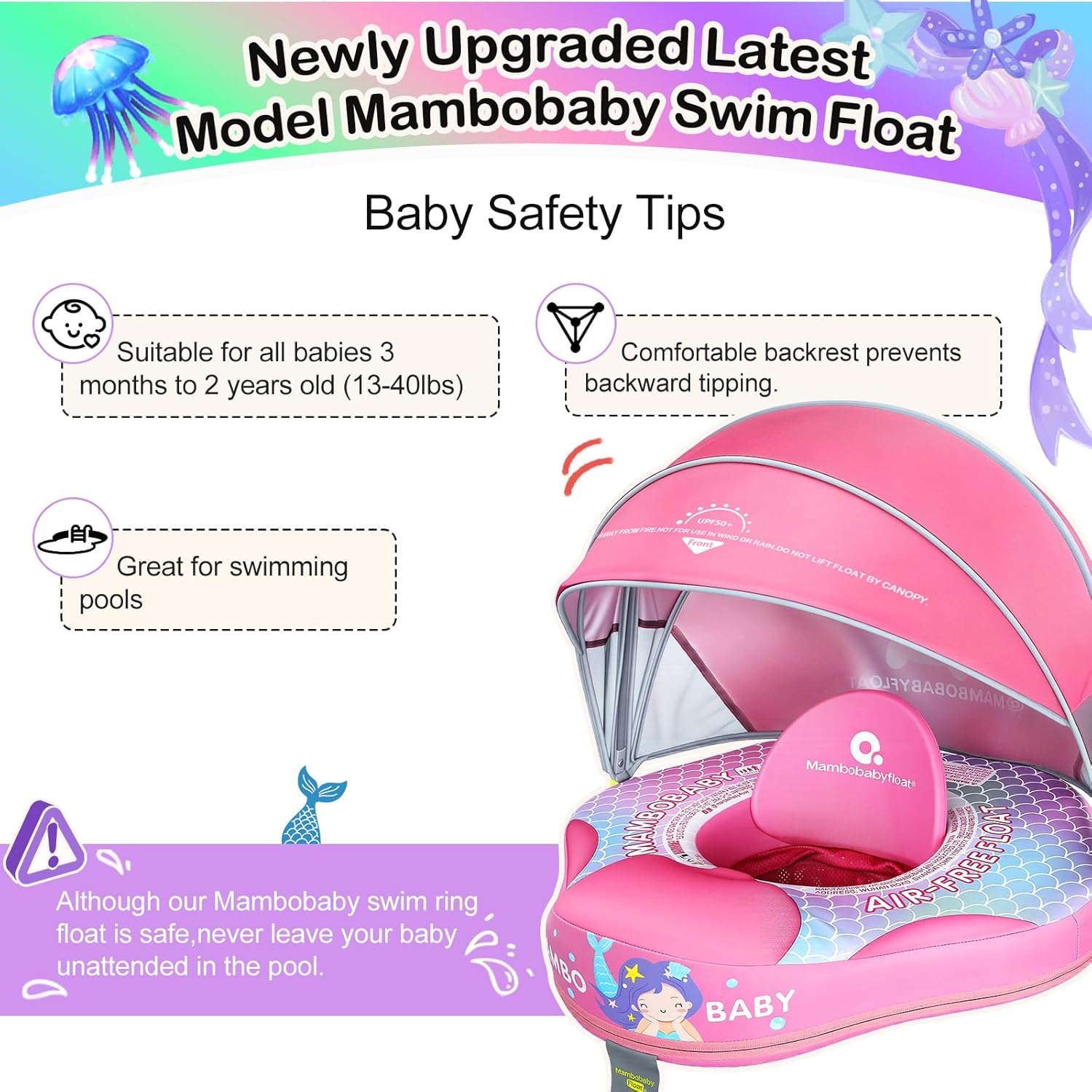 Thumbnail 4 de Mambobaby Baby Pool Float with Canopy: Non-Inflatable Pearl Foam Float for 3–24 Months