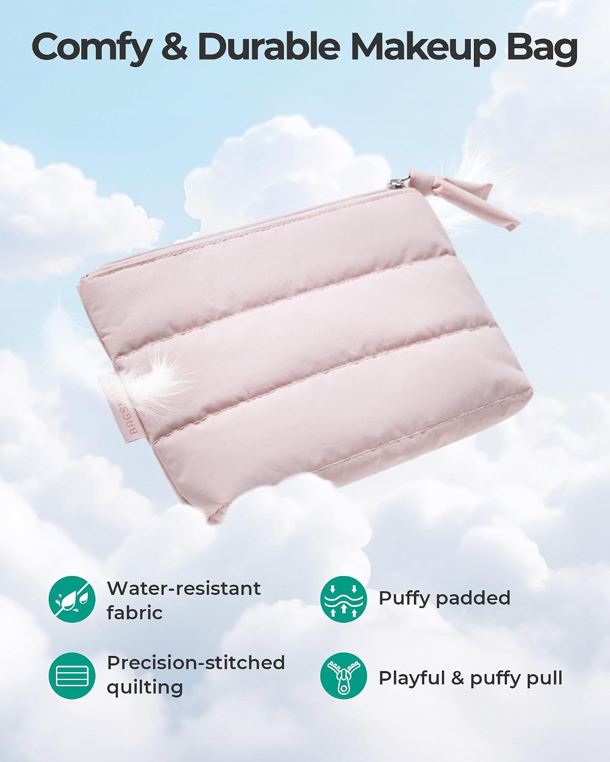 Thumbnail 2 de BAGSMART Small Makeup Bag: 1.6-Inch Slim Pink Puffy Pouch