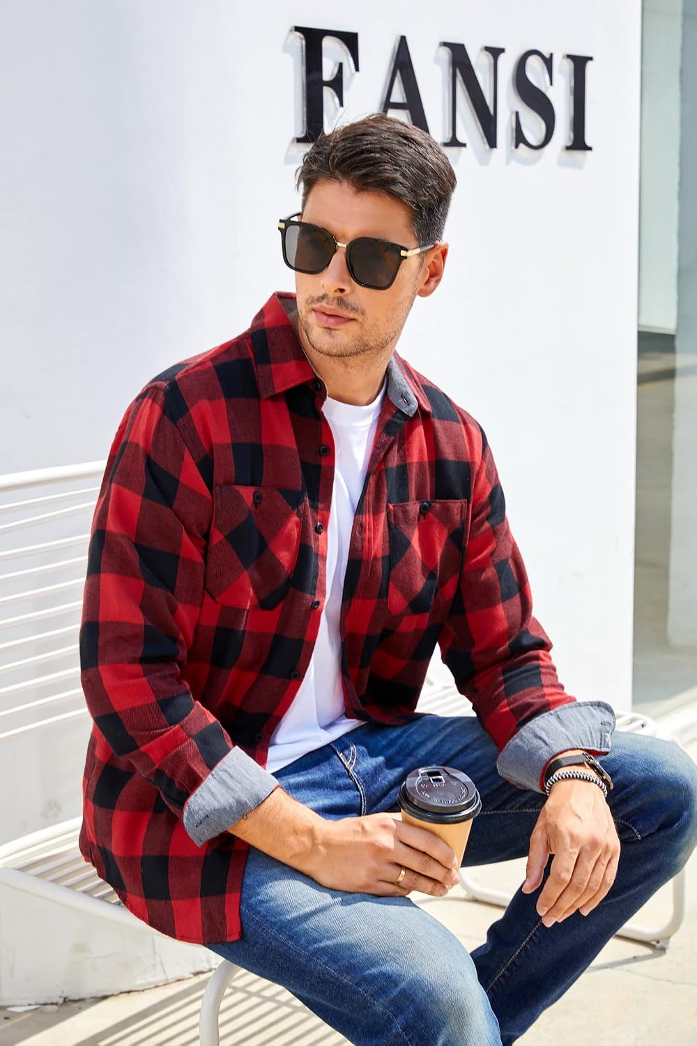 Detalle de Alex Vando Flannel Shirts for Men Regular Fit Button-Down Flannel Shirt