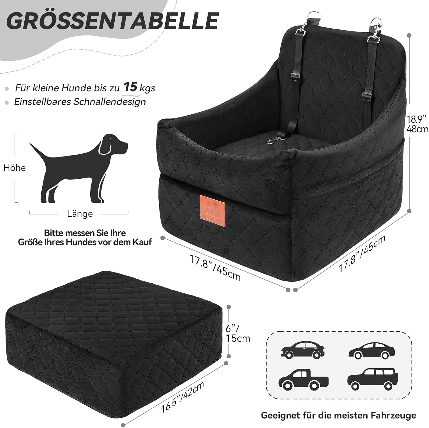 Detalle de GL GLENSLAVE Hunde-Autositz 48×48×52 cm