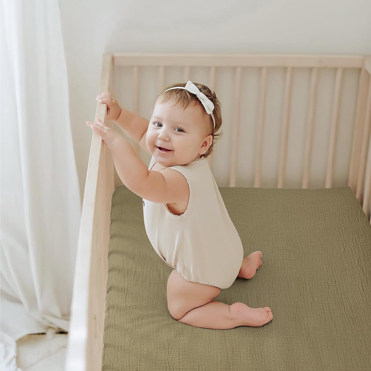 Thumbnail 2 de lulumoon Muslin Crib Sheets, 2-Pack, 100% Cotton, Leaf Print, 28" x 52