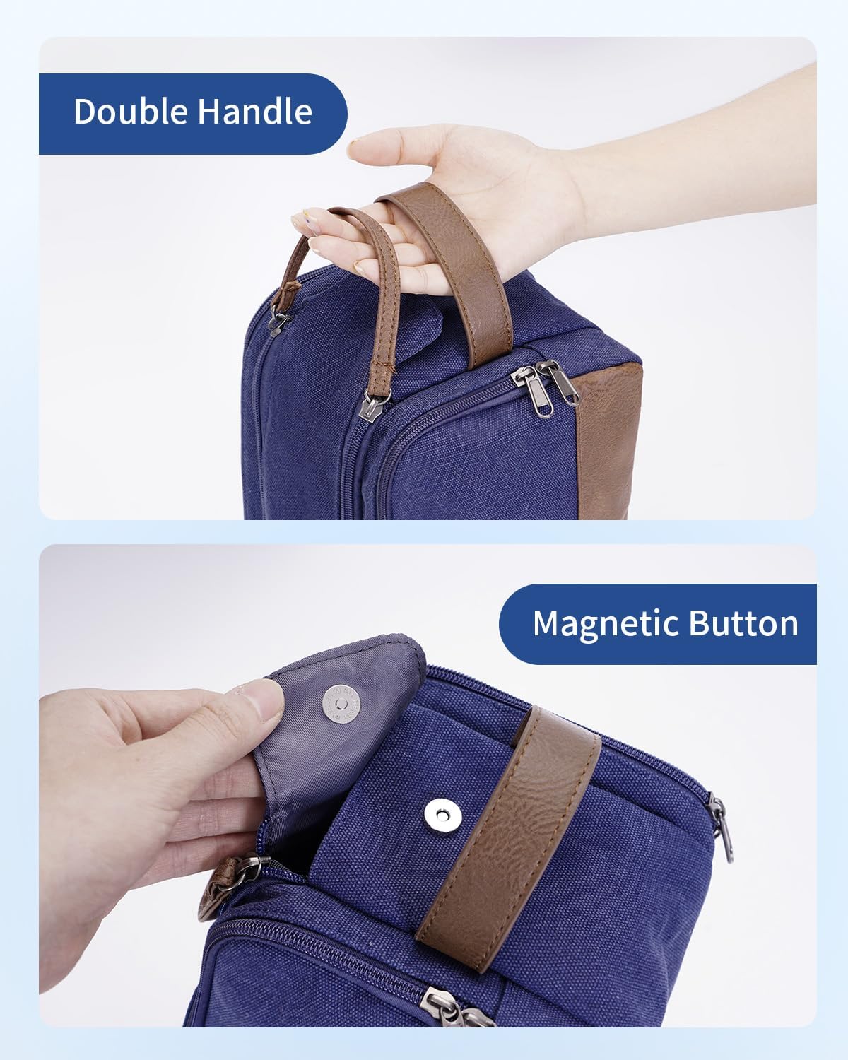 Thumbnail 5 de WANDF Kulturtasche für Herren – Reise-Kulturbeutel aus Canvas mit PU-Leder, wasserabweisend (Blau)