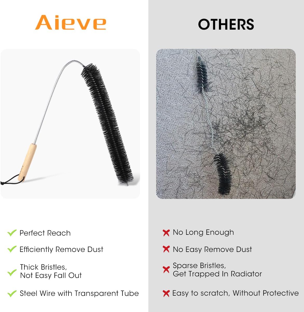 Thumbnail 3 de Aieve Radiator Cleaner Brush (80cm) with Flexible Metal Rod and Wood Handle