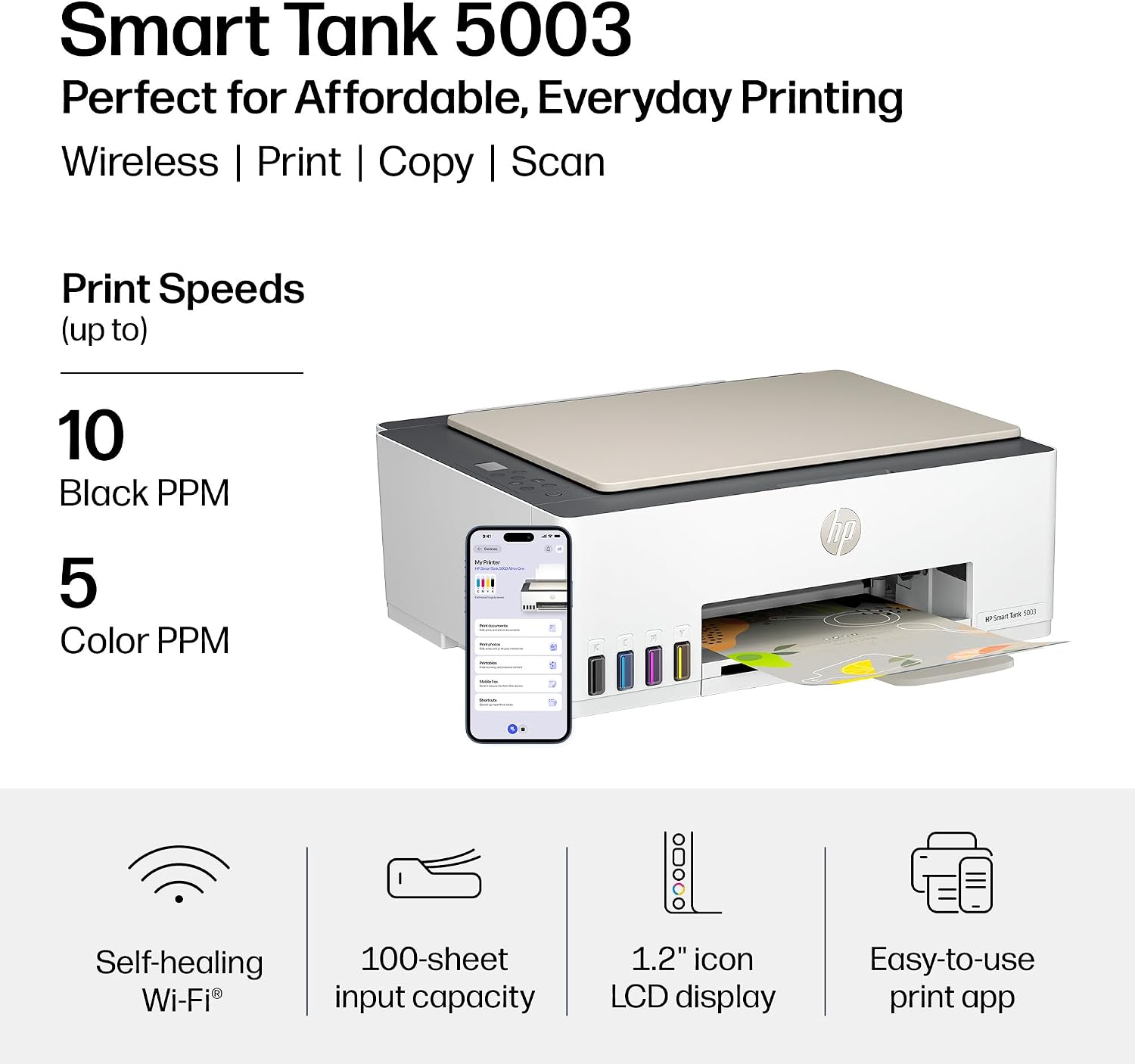 Detalle de HP Smart Tank 5003 Wireless All-in-One Ink Tank Printer: Cartridge-Free, High-Volume Home Printing