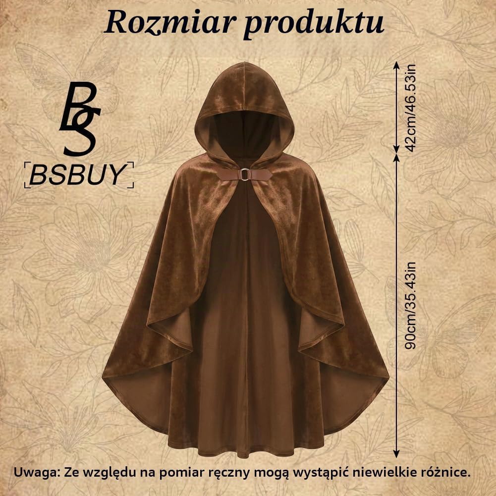 Detalle de BSBUY 5158758 – gotycka peleryna z kapturem, 90 cm, 100% poliester