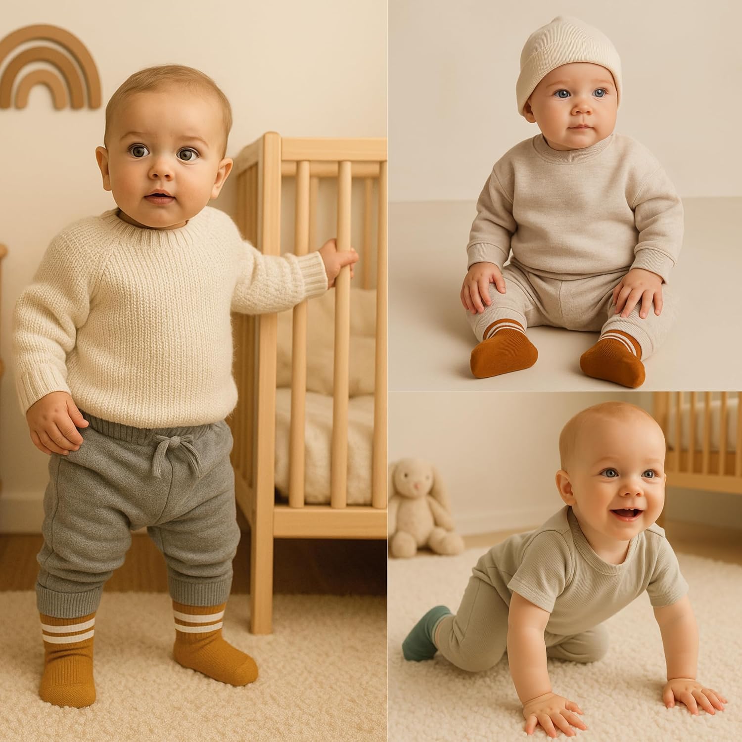 Detalle 2 de bistyle Baby-Socken aus Baumwolle (6 Paar) für Neugeborene 0–6 Monate bis 2–3 Jahre – nahtlos, Stopper