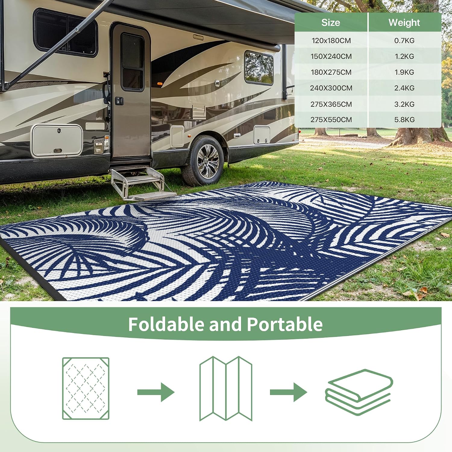 Thumbnail 4 de GENIMO Outdoor Rug 180X270CM – Large Botanical Leaf Waterproof Reversible Garden Rug