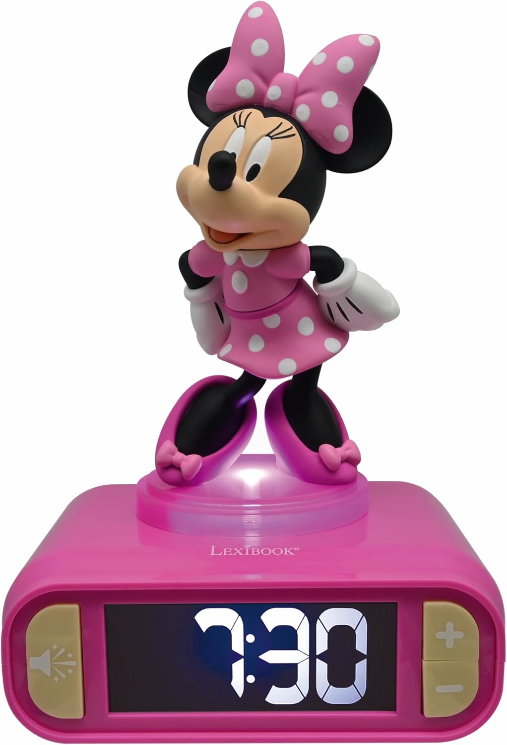 Detalle de Lexibook Disney Minnie – Réveil veilleuse Minnie RL800MN, écran LCD rétro-éclairé, 6 mélodies et Snooze (Rose)