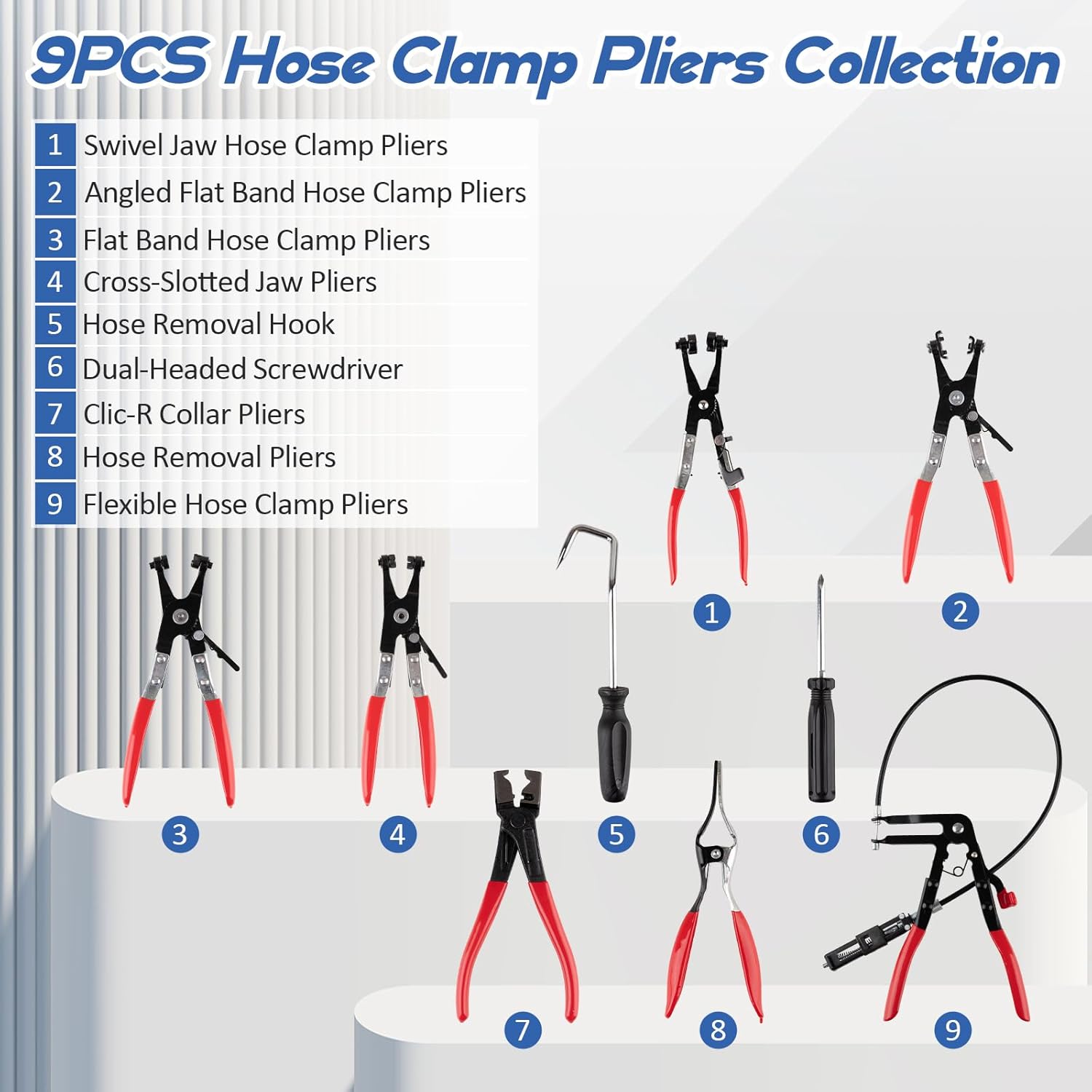 Thumbnail 1 de 9PCS Hose Clamp Pliers Set Hose Clamp Removal Tool for Automotive & Flexible Clamps