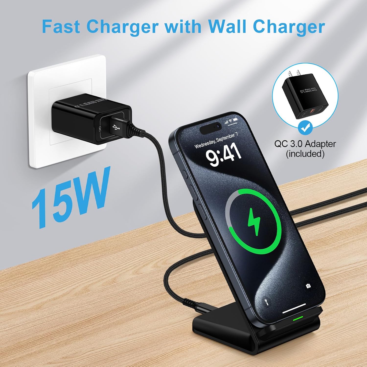 Detalle de Cebkit 15W Wireless Charging Stand for Samsung Galaxy, USB-C