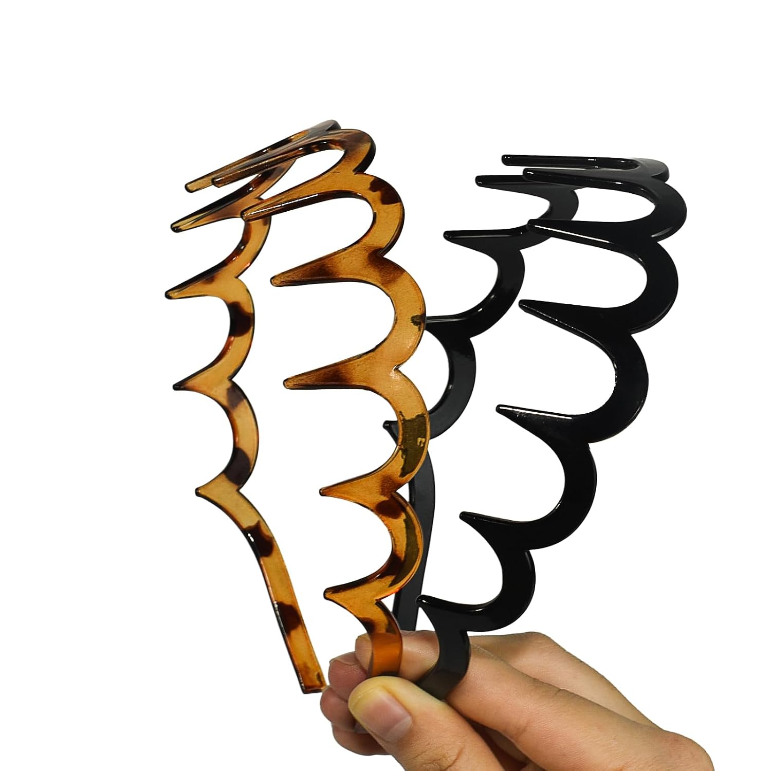 Detalle 2 de TOSEFES 2026 Zigzag Headbands, 2-Pack U-Shaped Comb, Black & Tortoise