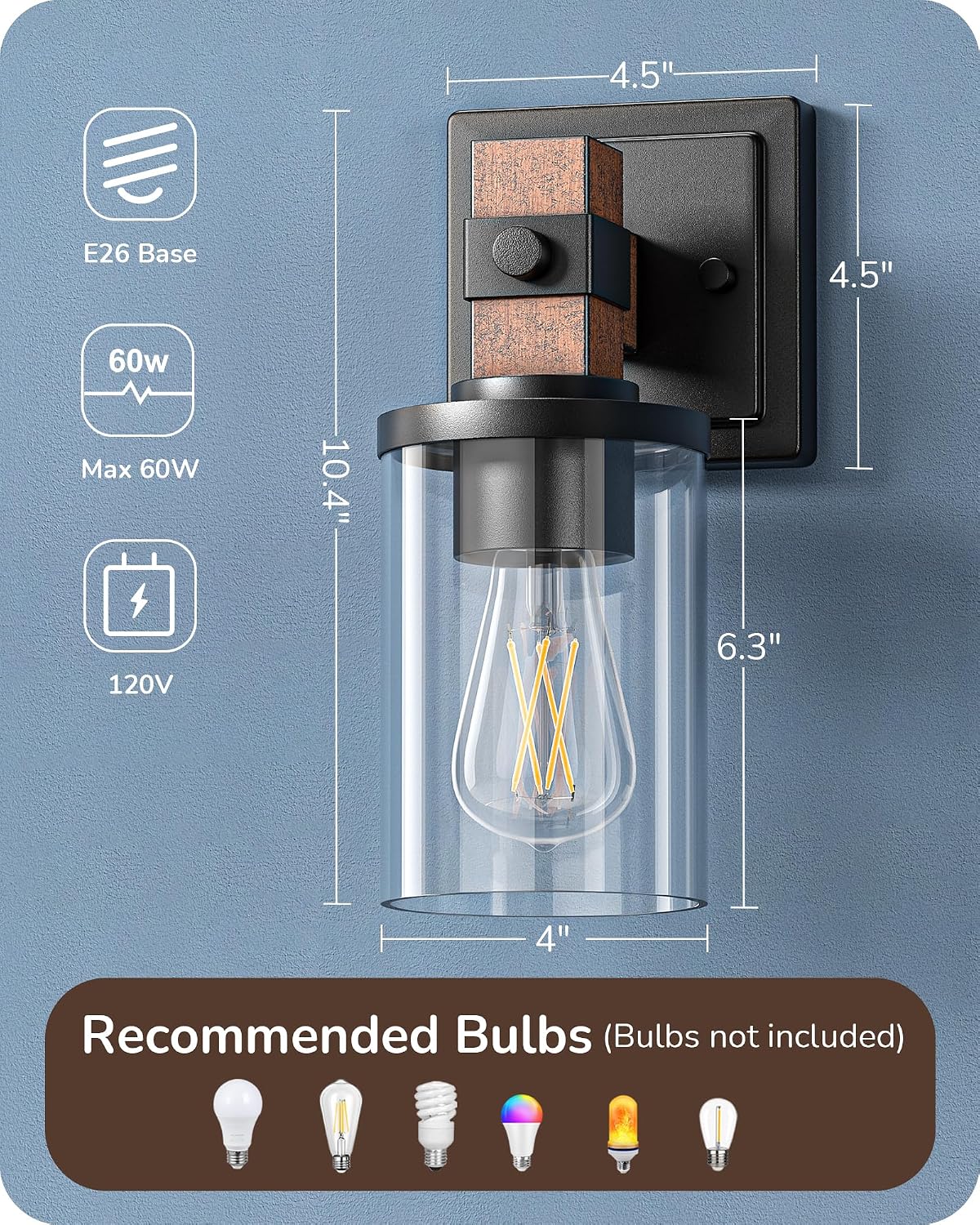 Thumbnail 6 de EDISHINE HHVL02E Farmhouse Wall Sconces, Set of 2 with Clear Glass Shades