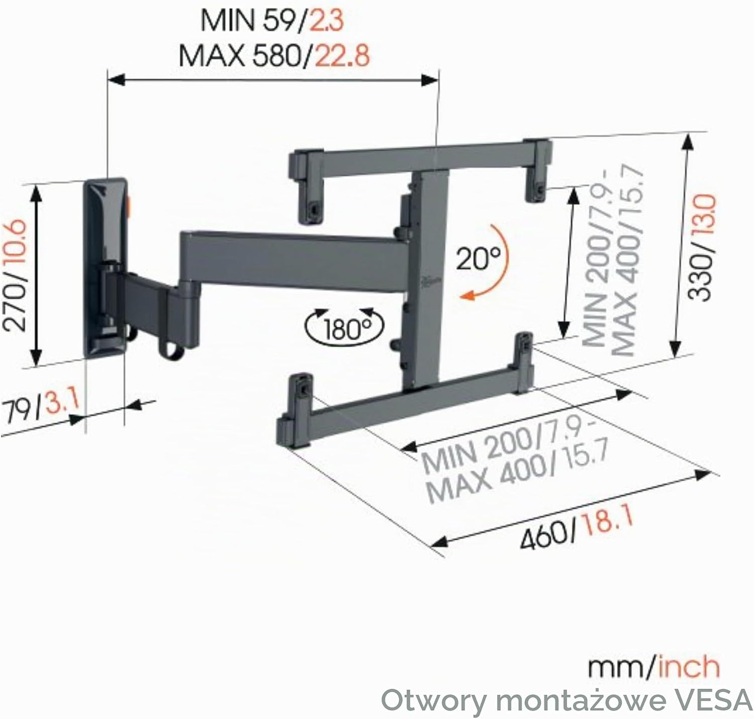 Thumbnail 4 de Vogel's TVM 3465 uchwyt ścienny do telewizora OLED, obrót 180°, VESA 400 × 400