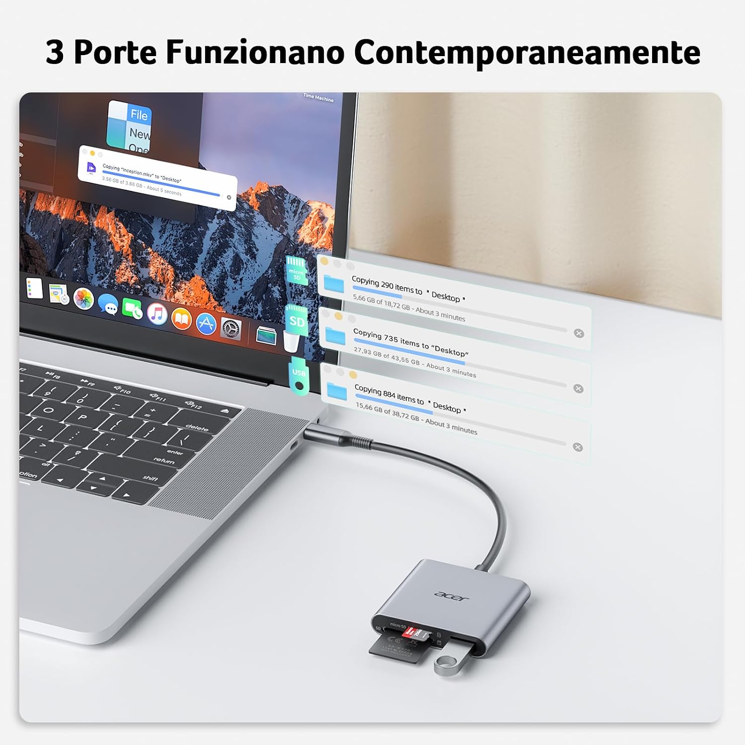 Thumbnail 2 de Acer Lettore di schede SD USB-C 3.0: lettore affidabile e versatile per file di grandi dimensioni