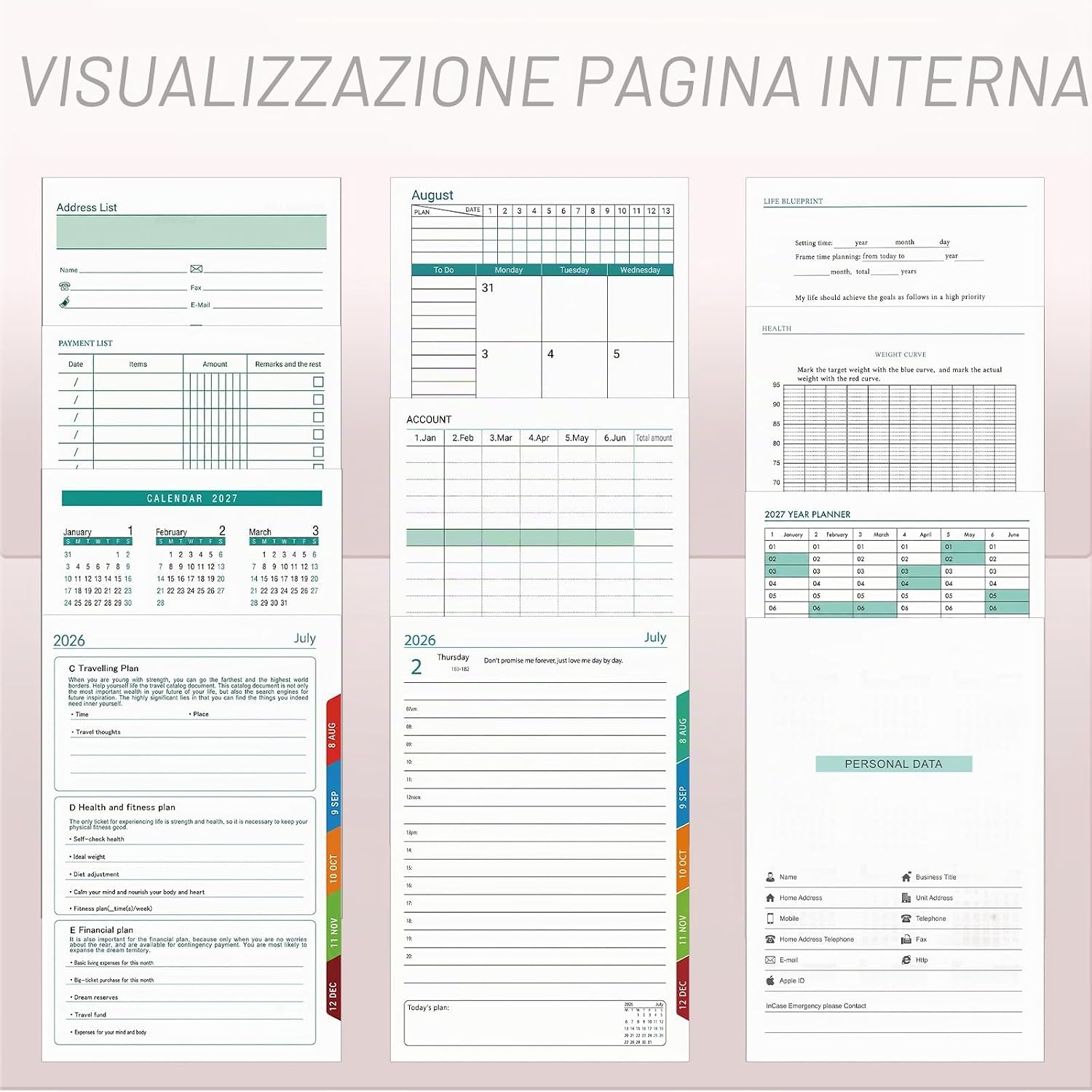 Thumbnail 6 de Agenda accademica 2026-2027 A5 – pagina per giorno, copertina rigida, 13 mesi