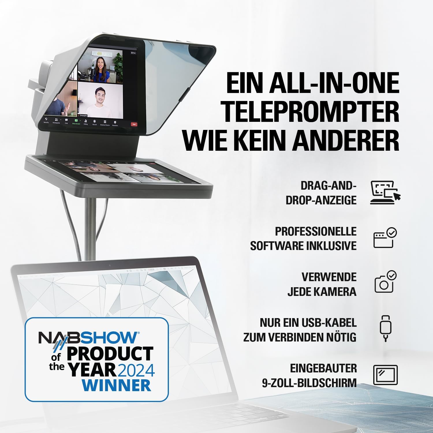 Thumbnail 1 de Elgato Prompter – Teleprompter mit integriertem Bildschirm (1920 x 1080) für YouTube, Twitch, Zoom, Teams & Streaming-Setups