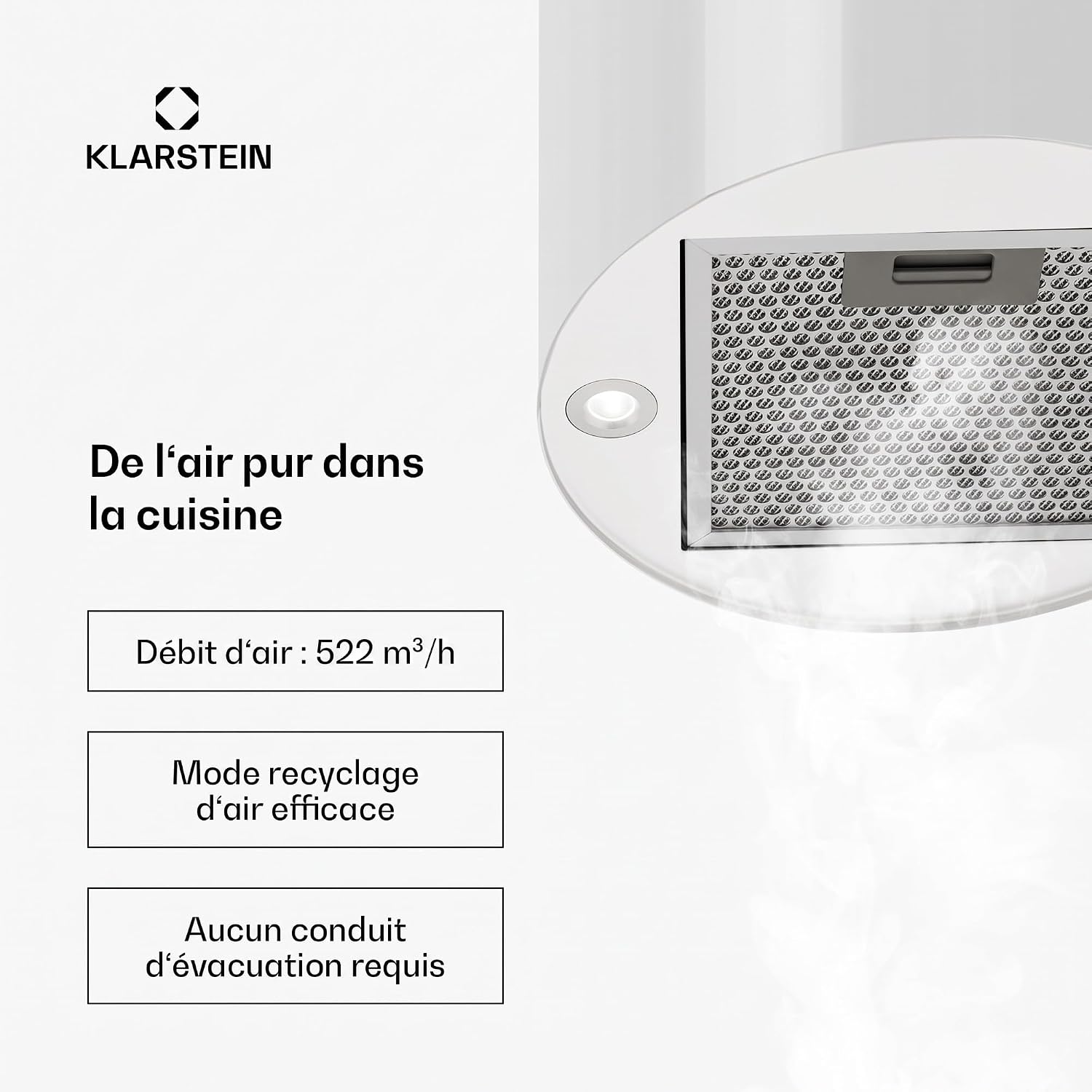 Detalle de Klarstein TK15-Barett-WHd Island Cooker Hood with LED Lighting and Carbon Filters