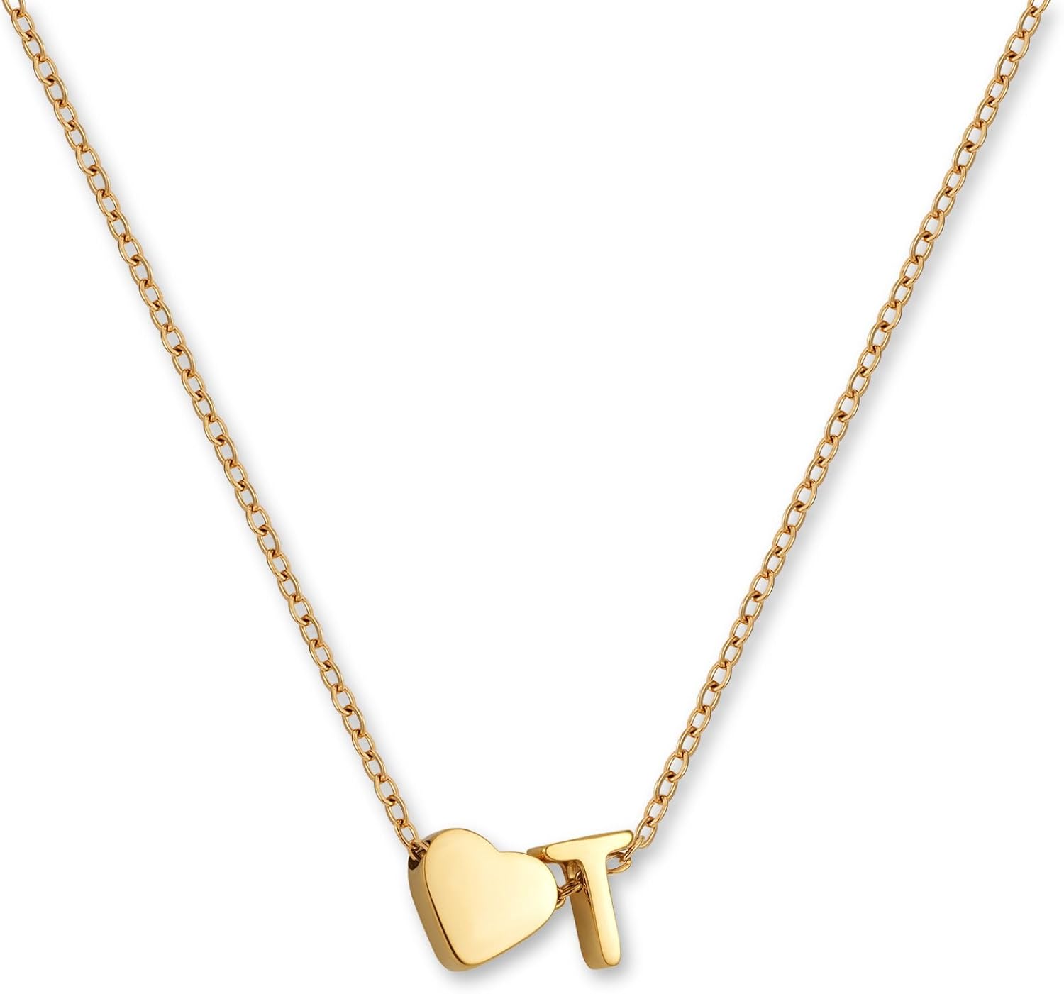 Detalle de GD GOOD.designs EST. 2015 Collier avec lettre et pendentif cœur – acier inox 316L plaqué or 18K, réglable 42–47 cm