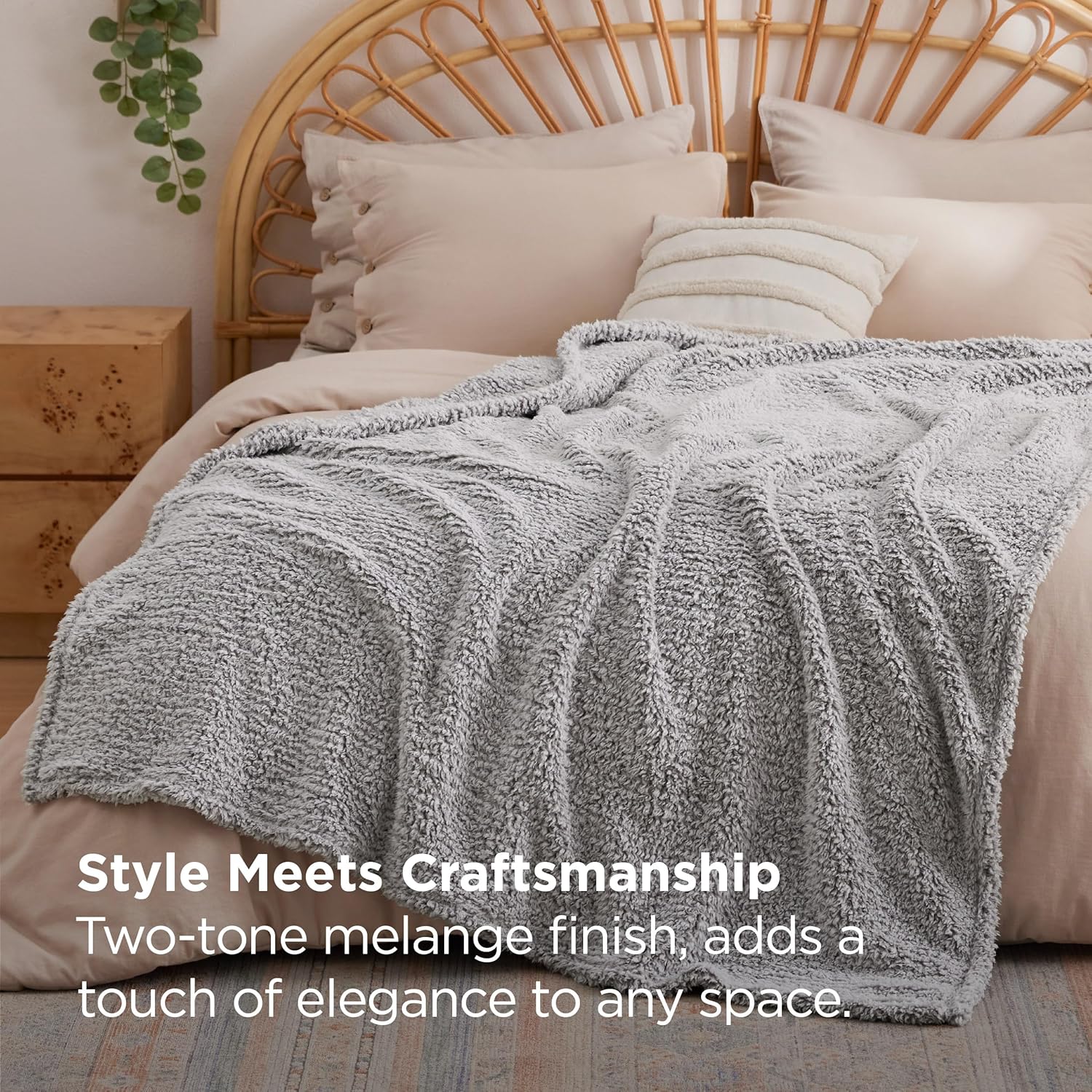 Thumbnail 3 de Bedsure Fleece Sherpa Throw Blanket – Single 130x150cm, Light Grey