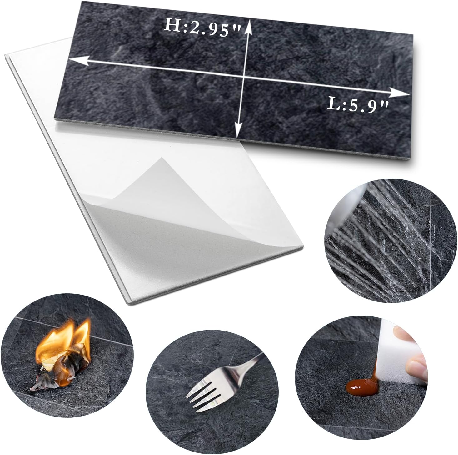 Thumbnail 4 de AULIGET 100-Piece Black Slate Peel and Stick Backsplash Wall Tiles, 3" x 6" PVC Faux Stone