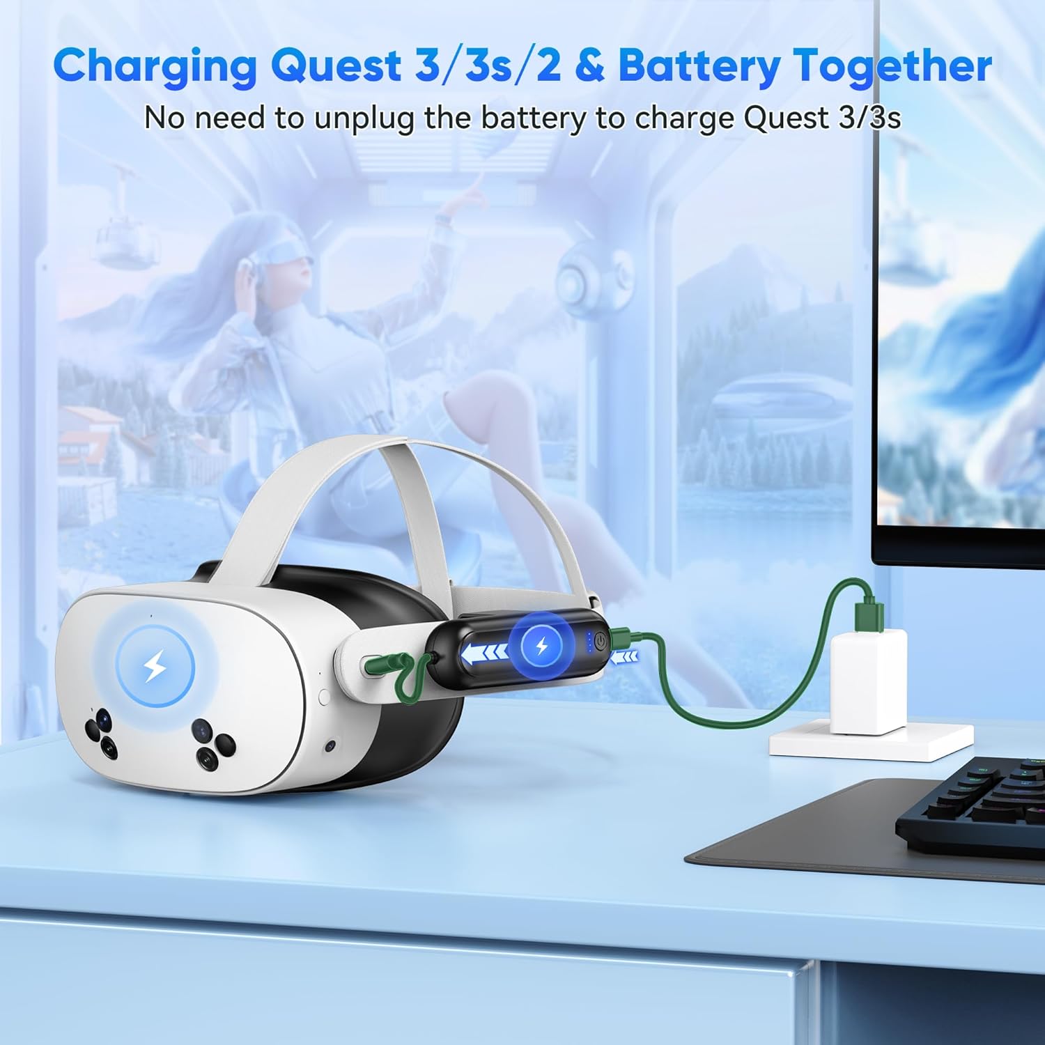 Thumbnail 5 de Kinwin 2 Pack Battery Pack for Meta Quest 3S/3/2 – 20000mWh, 18W Fast Charging