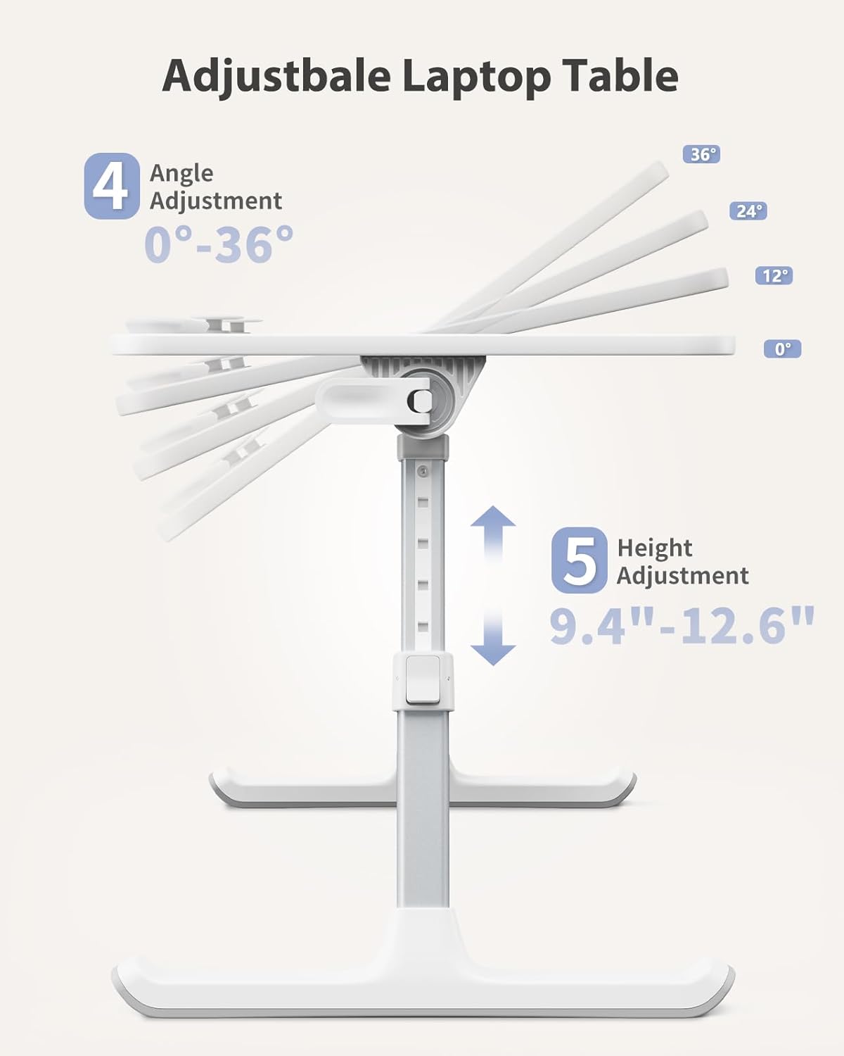 Detalle de SAIJI Height & Angle Adjustable Laptop Stand for Bed (52 × 30 cm, Pink)
