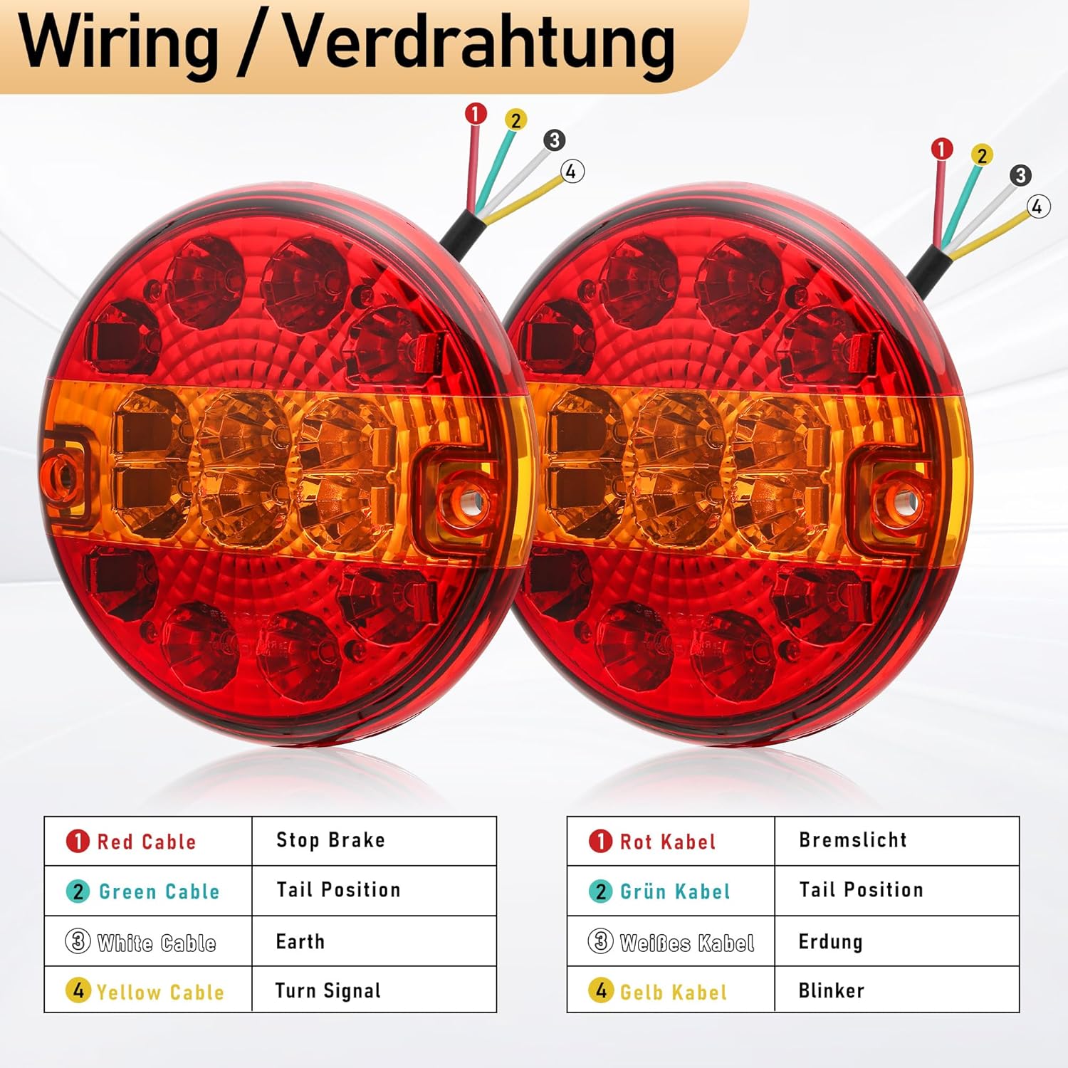 Thumbnail 5 de DARKGUARD 2PCS Round LED Trailer Tail Lights (12V/24V) – IP67 Waterproof, Stop/Turn/Position
