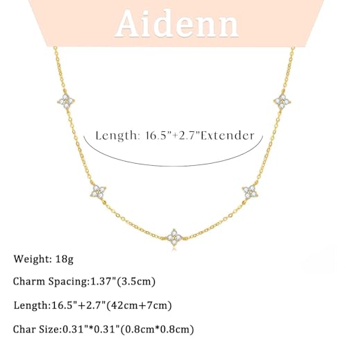 Thumbnail 5 de Aidenn Dainty Cubic Zirconia Flower Necklace – 14K Gold Plated, 16" + 2" Extender