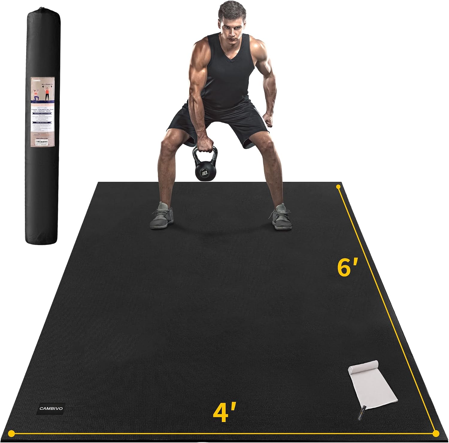 Detalle de CAMBIVO 6x4 ft Large Exercise Mat, 7 mm Non-Slip PVC, Shoe-Friendly