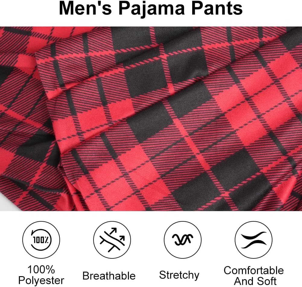 Detalle 2 de AUYAO rutiga pyjamasbyxor för män i polyester med fickor
