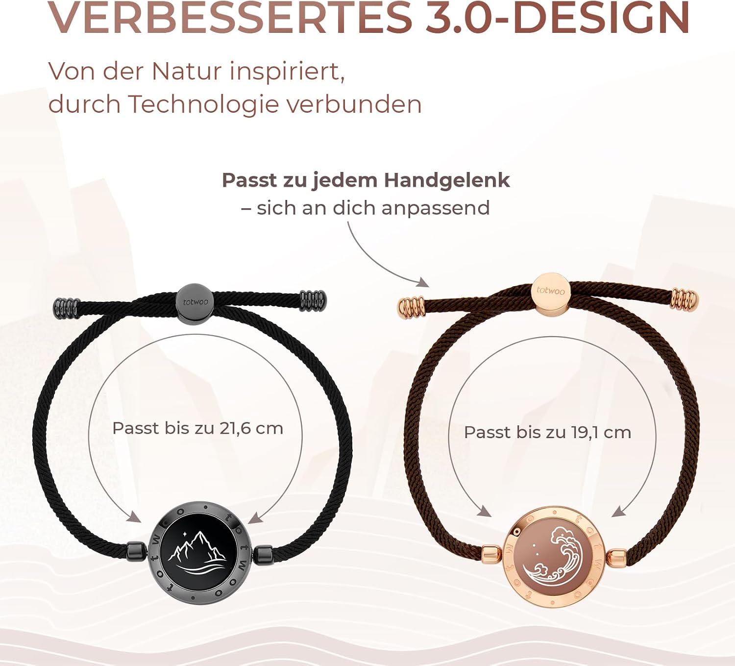 Thumbnail 3 de Bracelet connecté TOTWOO pour couples à distance (vibration, lumières, nœud tressé ajustable, acier inox)