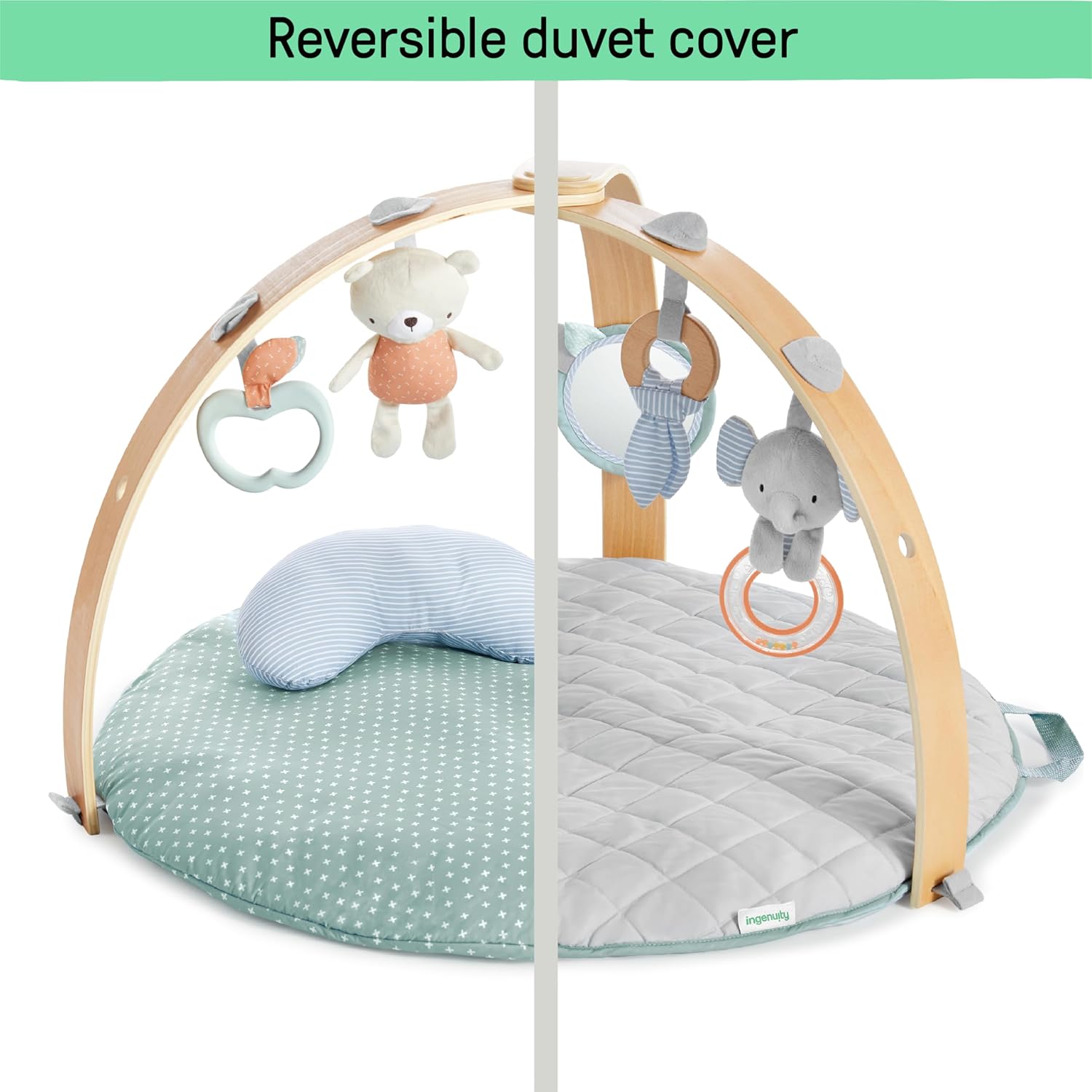 Detalle de Ingenuity Tapis d'Éveil Cozy Spot Loamy avec Arche en Bois et 5 Jouets Amovibles – Doux, Lavable en Machine