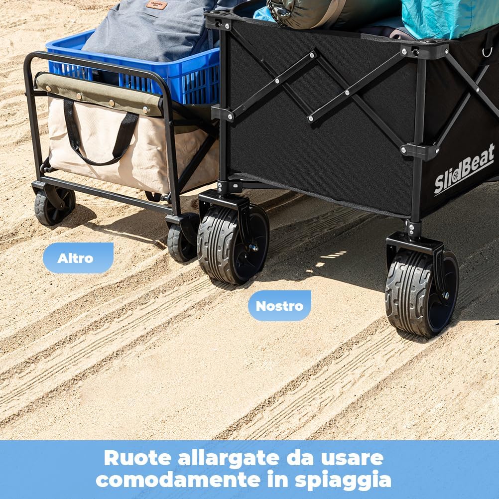 Detalle de SLIDBEAT Carrello da Giardino Pieghevole 220L: versatilità all’aperto per ogni terreno