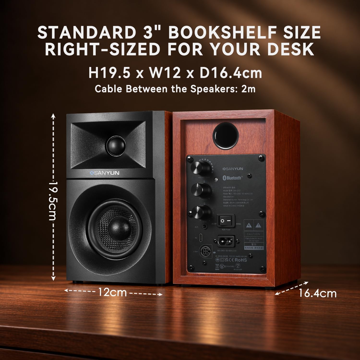 Thumbnail 1 de Sanyun SW-203 3-Inch Powered Bookshelf Speakers, 60W RMS, USB-C DAC
