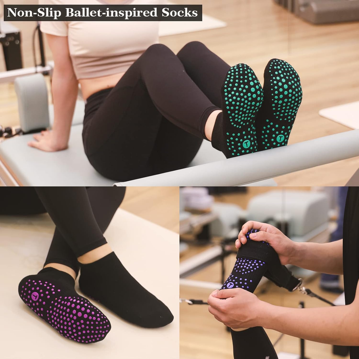 Thumbnail 4 de 4 Pairs Grip Yoga Socks Non-Slip Pilates Socks