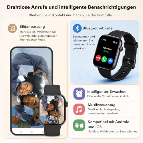 Detalle 2 de AOYBWK Smartwatch Damen/Herren mit Telefonfunktion – 1,85" HD Touch, 140+ Sportmodi, IP68