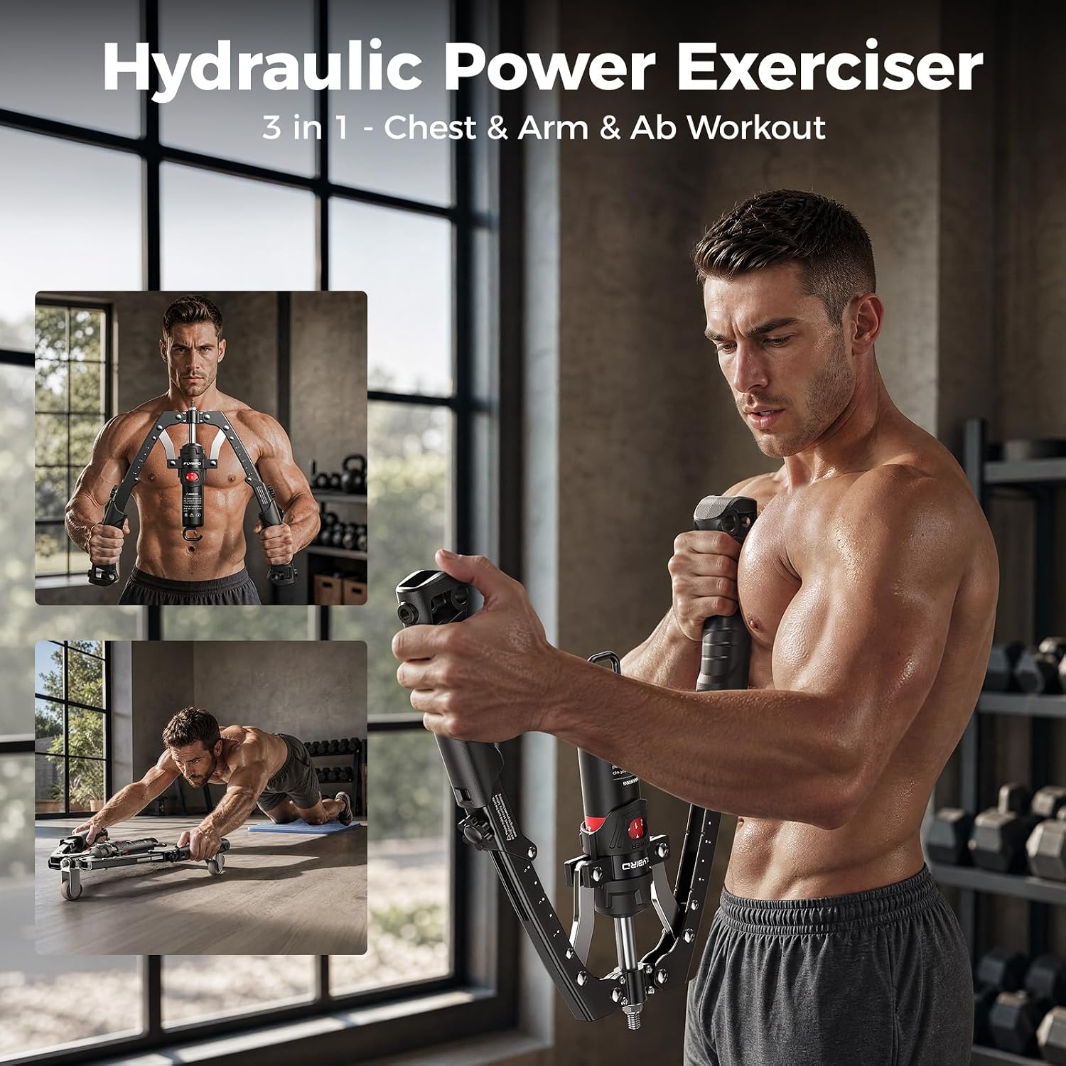 Detalle 2 de FLYBIRD Ashape-Black Hydraulic Chest and Arm Trainer with 15 Resistance Levels