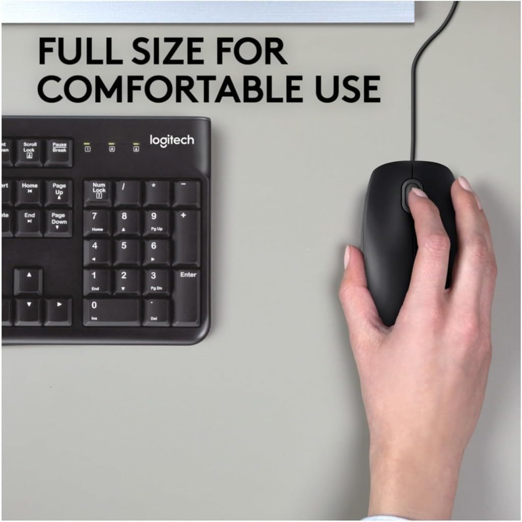Detalle de Logitech B110 Wired USB Mouse with Silent Buttons – Ambidextrous, Full-Size Comfort