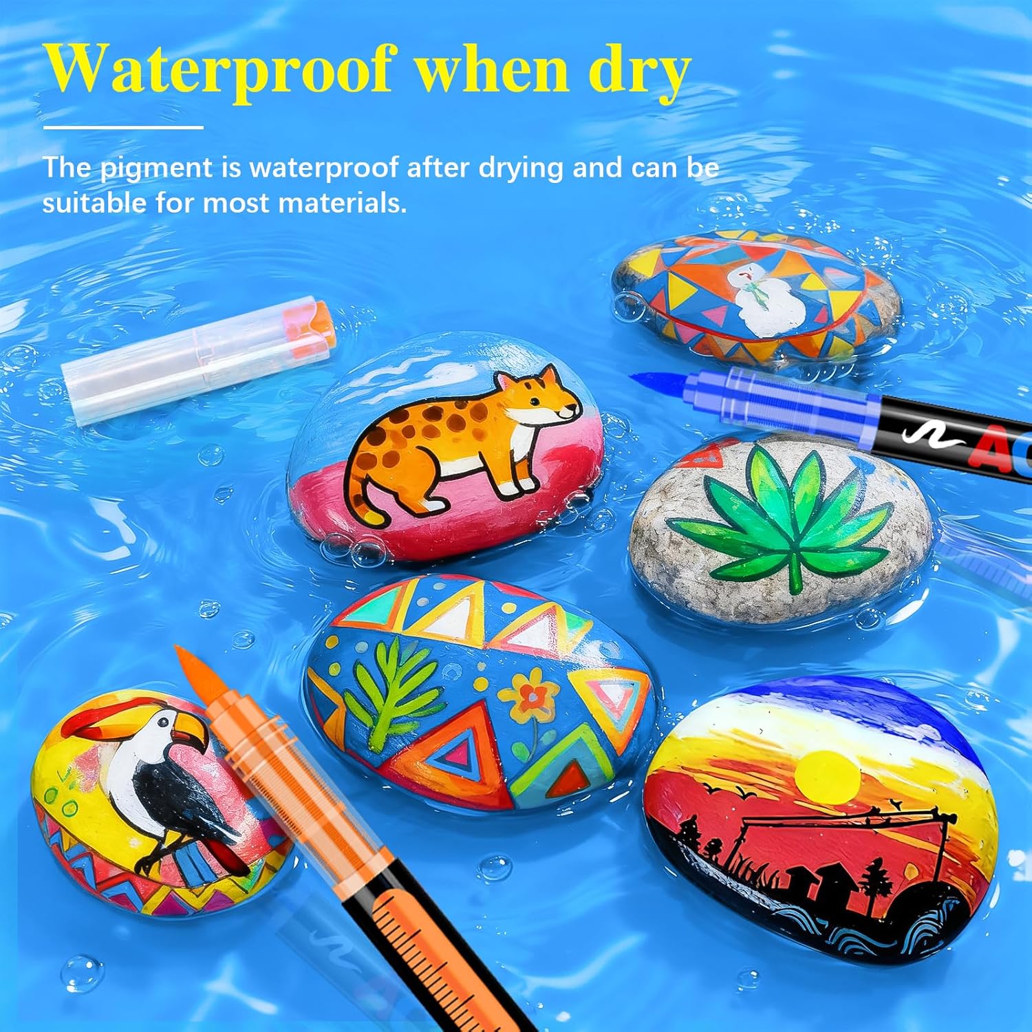 Thumbnail 6 de Vakki 240 Acrylstifte – wasserfeste Acrylmarker mit Pinselspitze für Stein, Glas, Holz, Leinwand