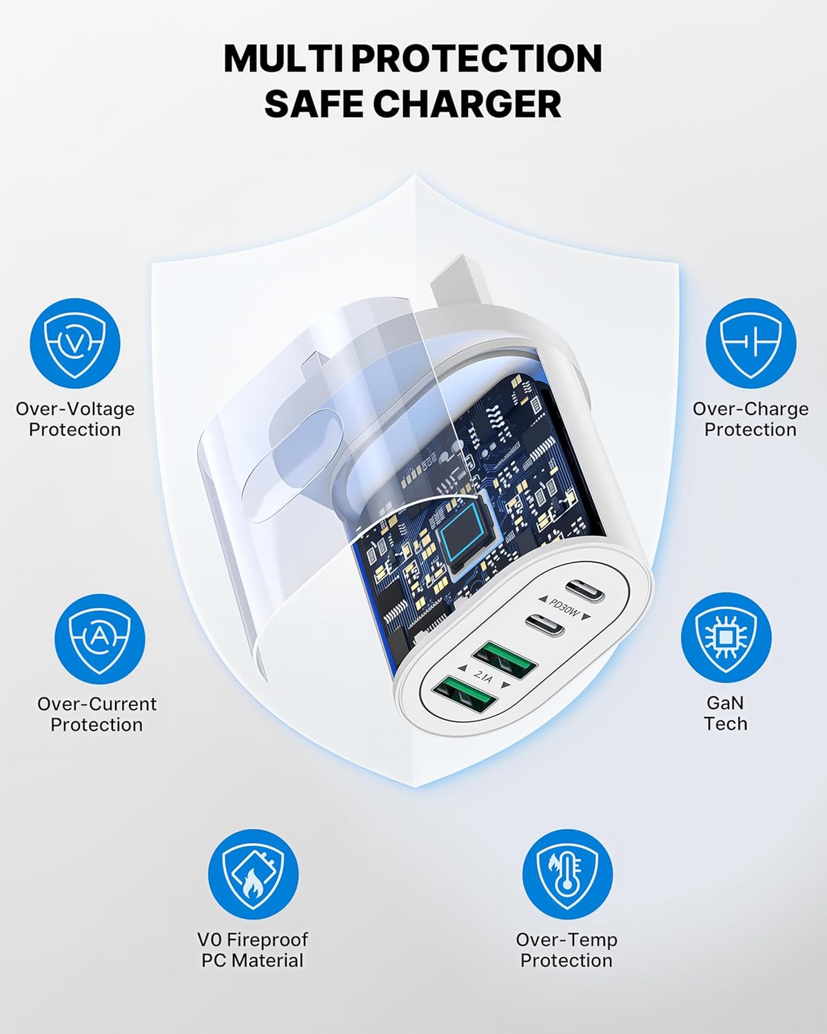 Thumbnail 4 de 60W 4‑Port USB C Plug Fast Charge