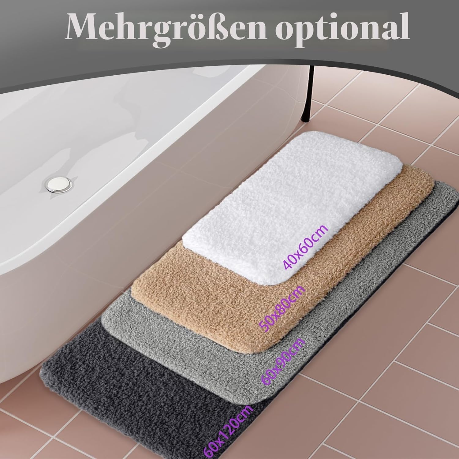 Thumbnail 1 de wyewye Mikrofaser-Badematte 60x120 cm Grau – 2 cm Dicke, super saugfähig und rutschfest